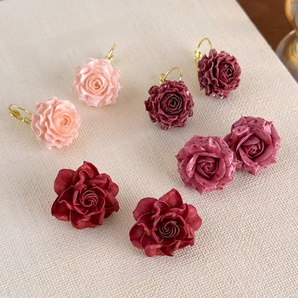 Flower Preservation Resin - Sweet Artificial Rose Earrings Resin Retro